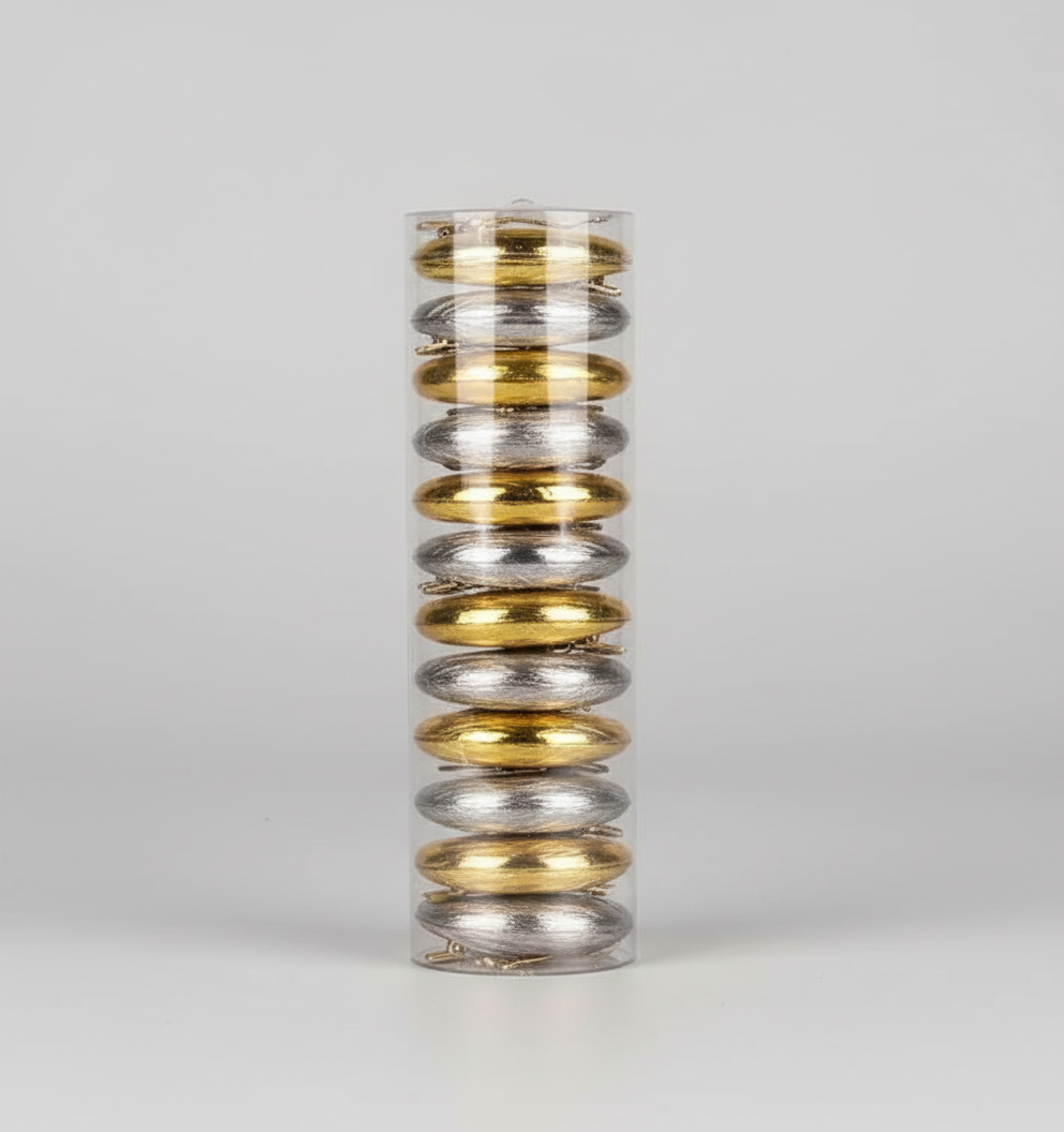 CHRISTMAS 10CM 6 PCS BOX MATTE SHINY GLITTER SILVER BAUBLES UKH-11-39-0825-83