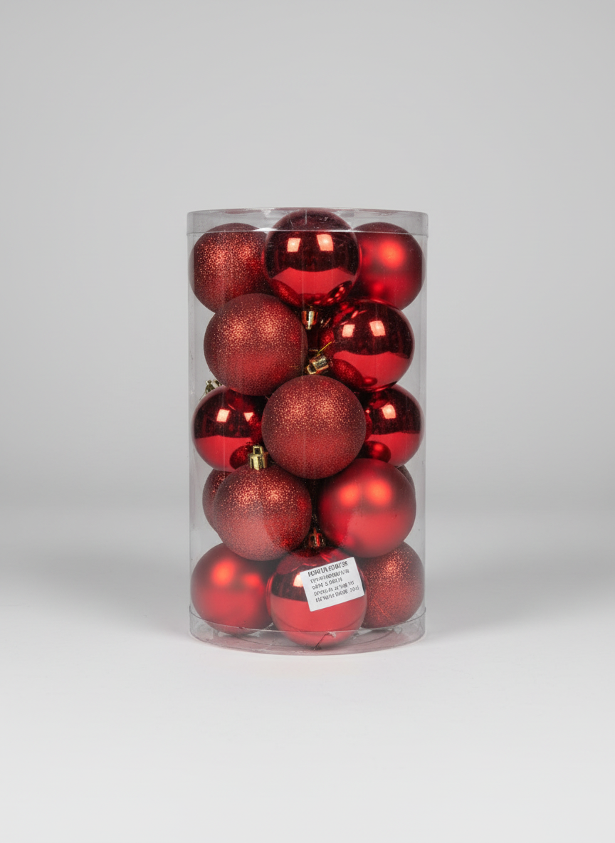 CHRISTMAS 8CM 20 PCS BOX MATTE SHINY GLITTER BAUBLES SILVER UKH-2-17-0925-17