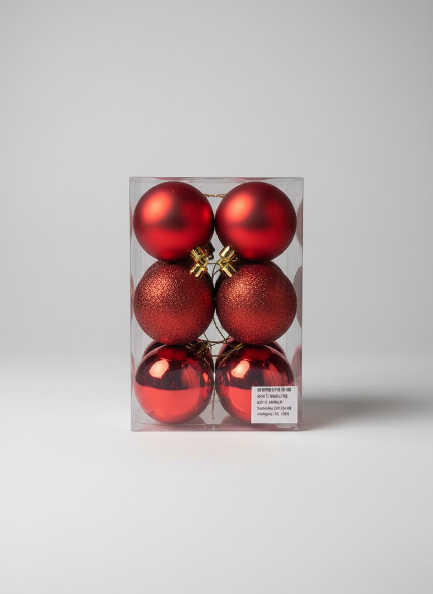 CHRISTMAS 7CM 12 PCS BOX MATTE SHINY GLITTER BAUBLES SILVER UKH-2-2-0925-35