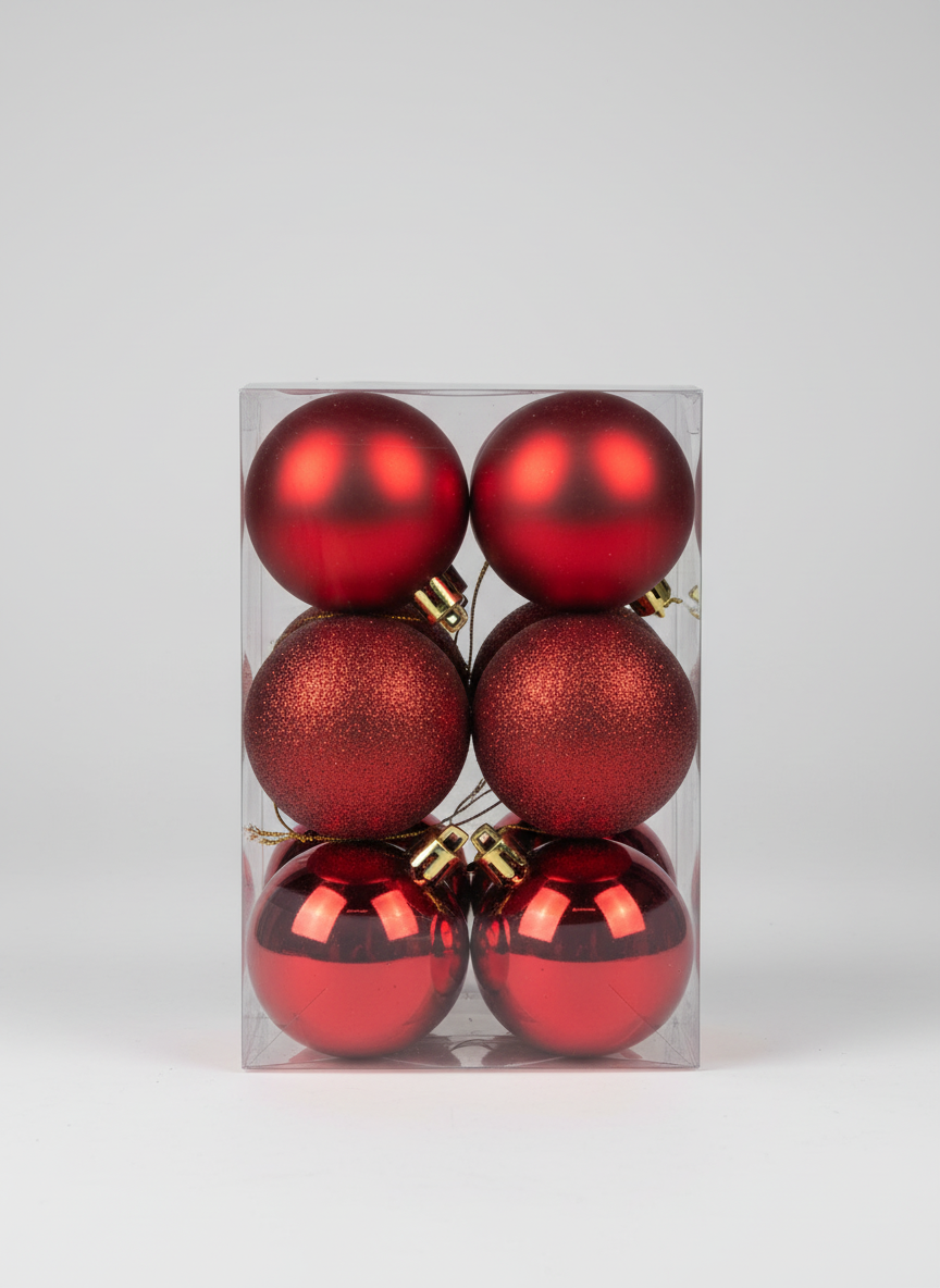 CHRISTMAS 7CM 12 PCS BOX MATTE SHINY GLITTER BAUBLES BLUE UKH-2-4-0925-56