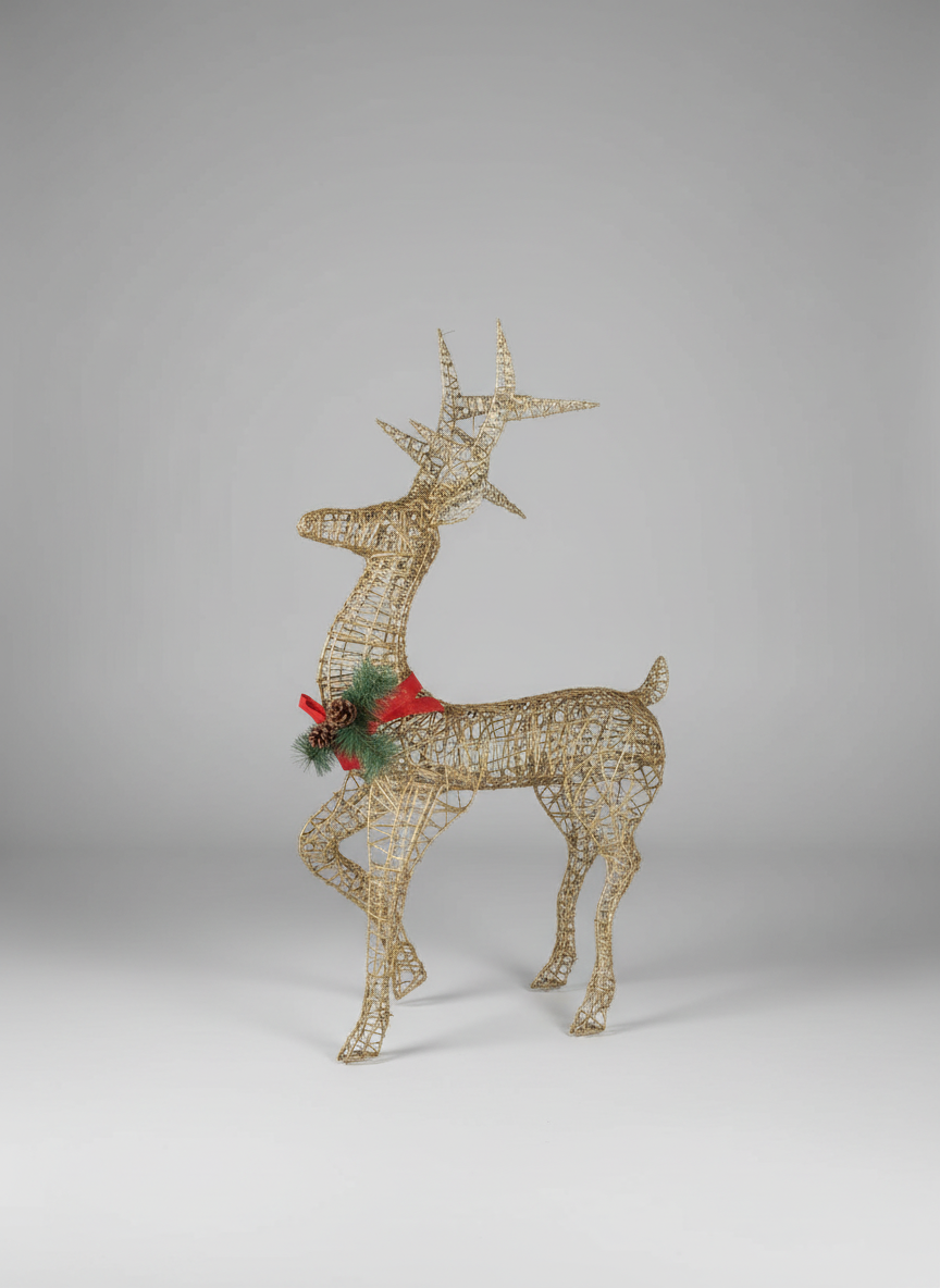 REINDEER FIGURINE METAL GOLD GLITTER MESH 1.2 M WARM LIGHT UKH-25-17-0825-56