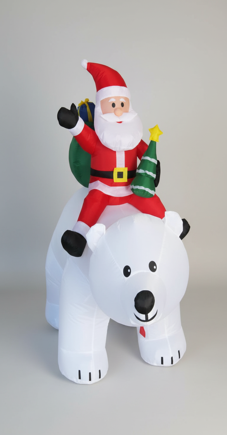 INFLATABLE MOVING SANTA ON POLAR BEAR FIGURINE 2X1.8M UKH-26-4-0825-25