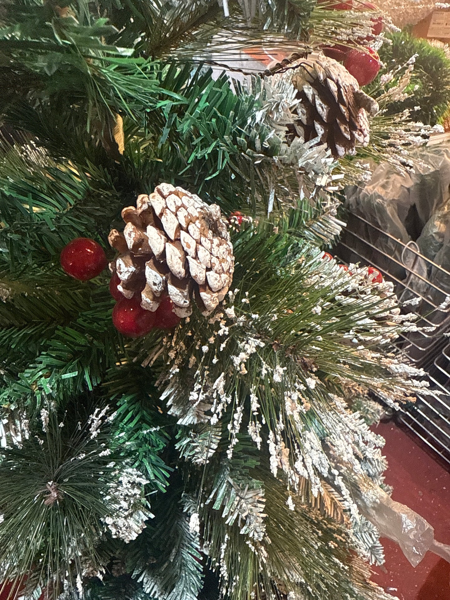 SNOW FROSTED BUSH WITH CHERRIES AND PINES 5 FEET 438t UKH-44-7