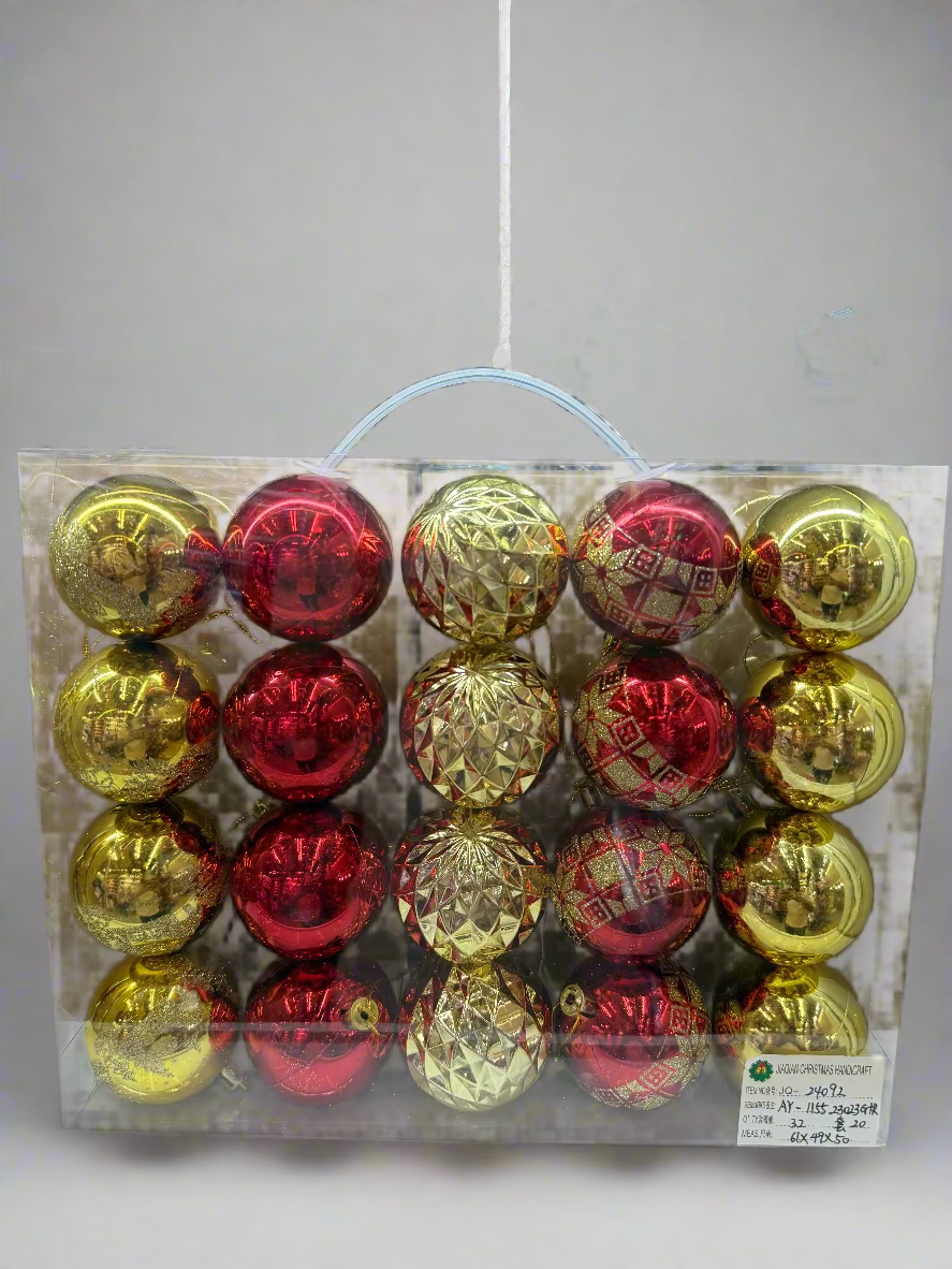 CHRISTMAS 6 CM 20 PCS ASSORTED DESIGN BAUBLES GOLD RED MIX UKH-23-14-0825-47