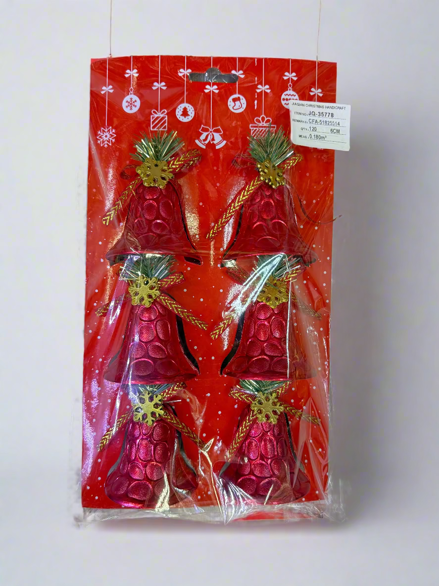 CHRISTMAS BELLS TREE DECORATION 6 CM 6 PCS RED GOLD UKH-23-59-0825-38