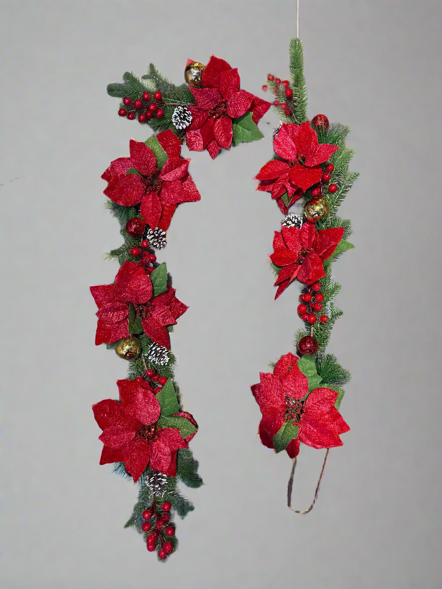 GARLAND WITH FLOWERS BAUBLES PINE AND CHERRIES 1.8M UKH-35-2-0825-33