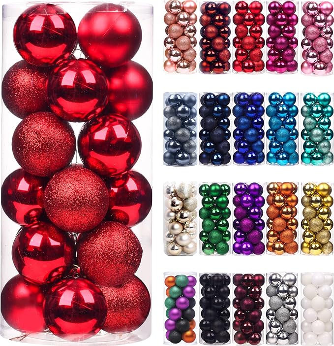 CHRISTMAS 10 CM 20 PCS BOX MATTE SHINY GLITTER BAUBLES RED UKH-17-7-0825-9