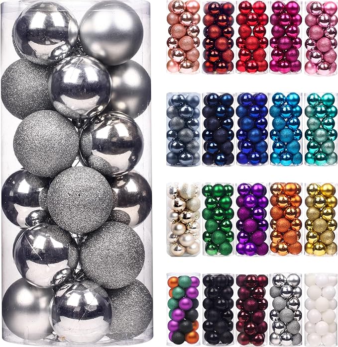 CHRISTMAS 10 CM 20 PCS BOX MATTE SHINY GLITTER BAUBLES SILVER UKH-17-9-0825-5