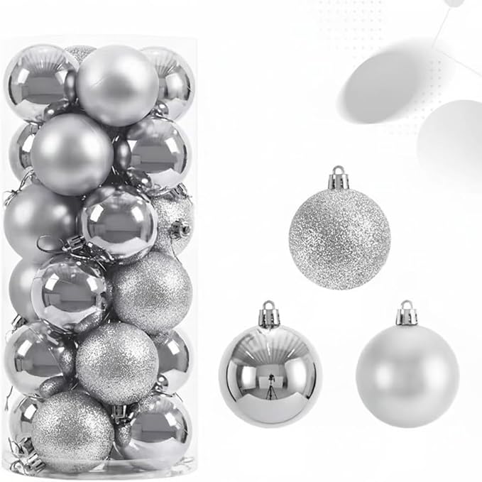 CHRISTMAS 6CM 36 PCS BOX MATTE SHINY GLITTER BAUBLES SILVER 2-22-UKH-0825-30