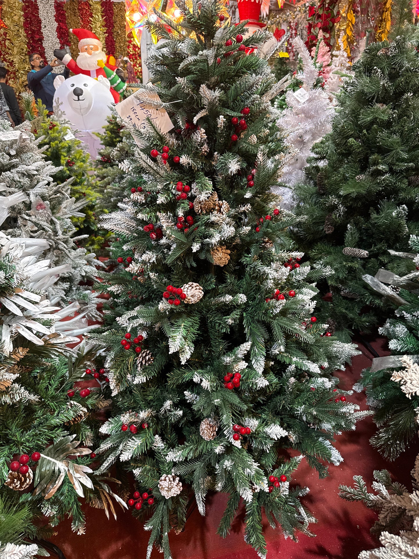 SNOW TIPPED CHRISTMAS TREE WITH PINES AND CHERRIES 150 CM 750 TIPS UKH-29-30-0825-84