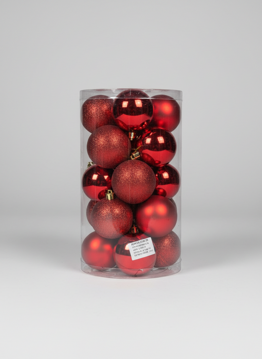 CHRISTMAS 8CM 20 PCS BOX MATTE SHINY GLITTER BAUBLES SILVER UKH-2-17-0925-17