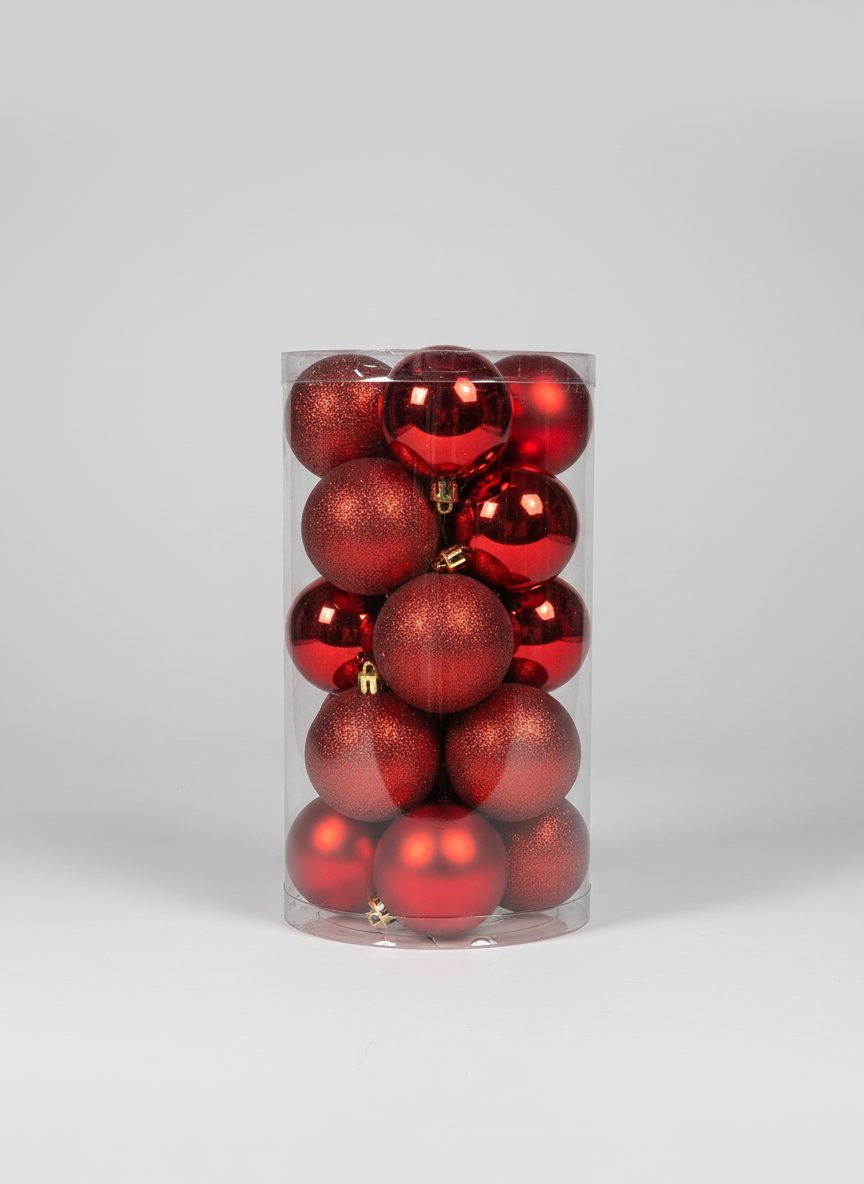 CHRISTMAS 8CM 20 PCS BOX MATTE SHINY GLITTER BAUBLES BLUE UKH-2-19-0925-72