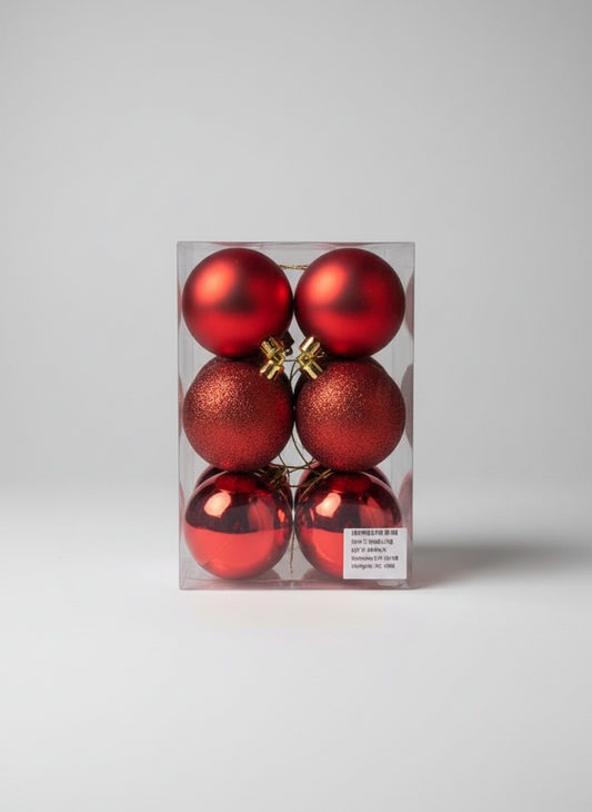 CHRISTMAS 7CM 12 PCS BOX MATTE SHINY GLITTER BAUBLES SILVER UKH-2-2-0925-35