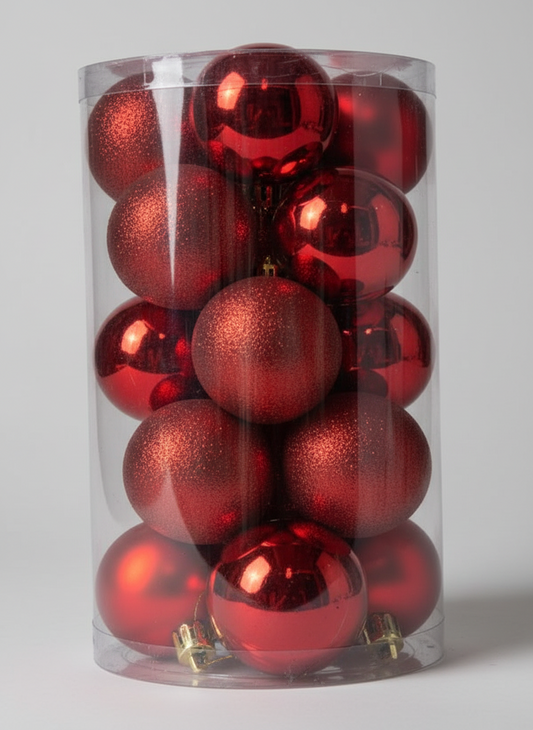 CHRISTMAS 8CM 20 PCS BOX MATTE SHINY GLITTER BAUBLES GREEN UKH-2-20-0925-56