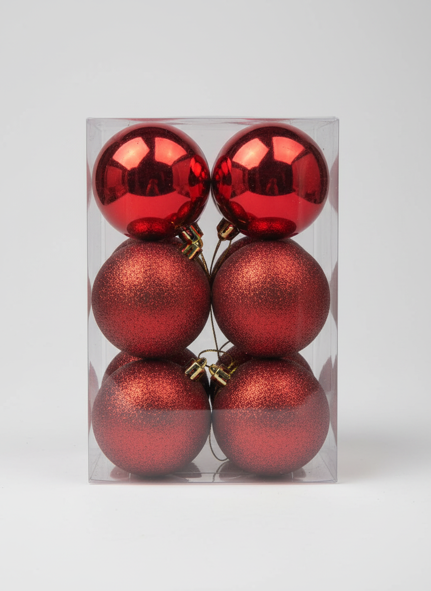 CHRISTMAS 7CM 12 PCS BOX MATTE SHINY GLITTER BAUBLES GOLD UKH-2-3-0925-59