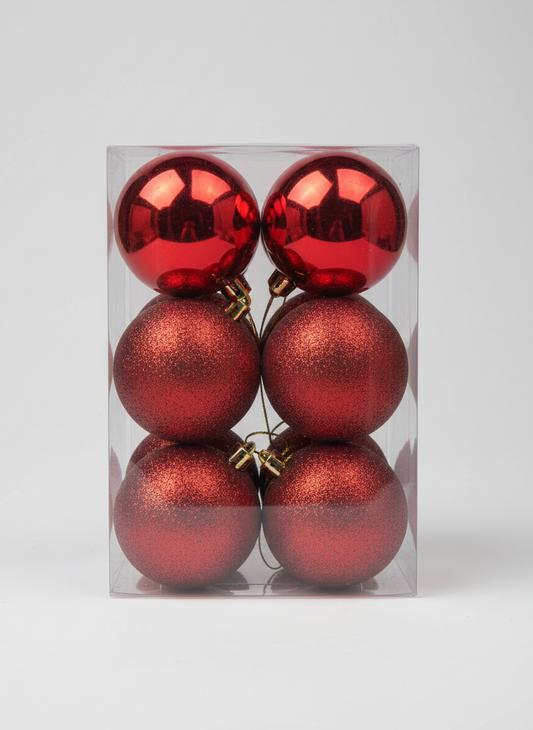 CHRISTMAS 7CM 12 PCS BOX MATTE SHINY GLITTER BAUBLES GOLD UKH-2-3-0925-59