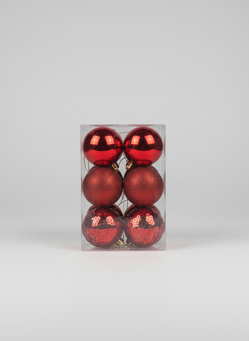 CHRISTMAS 7CM 12 PCS BOX MATTE SHINY GLITTER BAUBLES GREEN UKH-2-5-0925-64