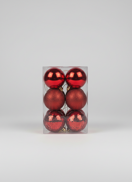 CHRISTMAS 7CM 12 PCS BOX MATTE SHINY GLITTER BAUBLES GREEN UKH-2-5-0925-64