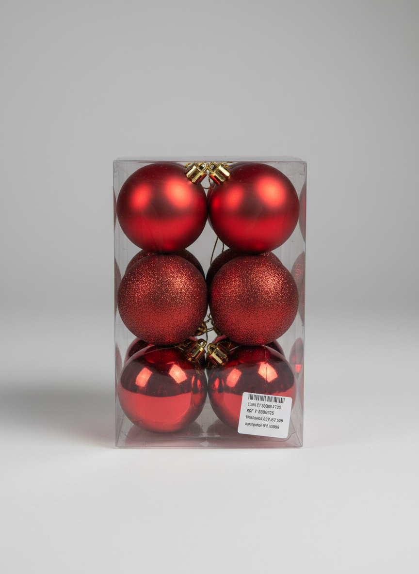 CHRISTMAS 7CM 20 PCS BOX MATTE SHINY GLITTER BAUBLES RED UKH-2-6-0925-23