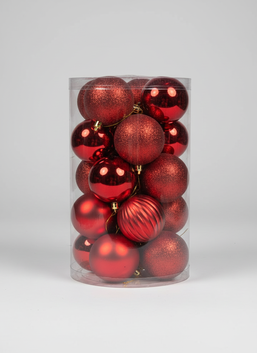 CHRISTMAS 7CM 20 PCS BOX MATTE SHINY GLITTER BAUBLES GOLD UKH-2-8-0925-81