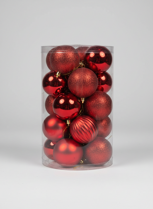 CHRISTMAS 7CM 20 PCS BOX MATTE SHINY GLITTER BAUBLES GOLD UKH-2-8-0925-81