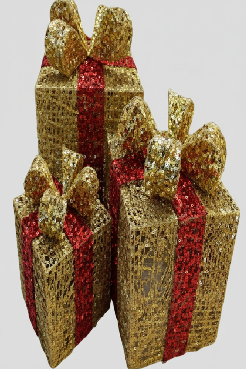 LIGHTING GIFT BOX SET OF 3 15CM 20CM 25CM GOLD UKH-25-1-0825-31