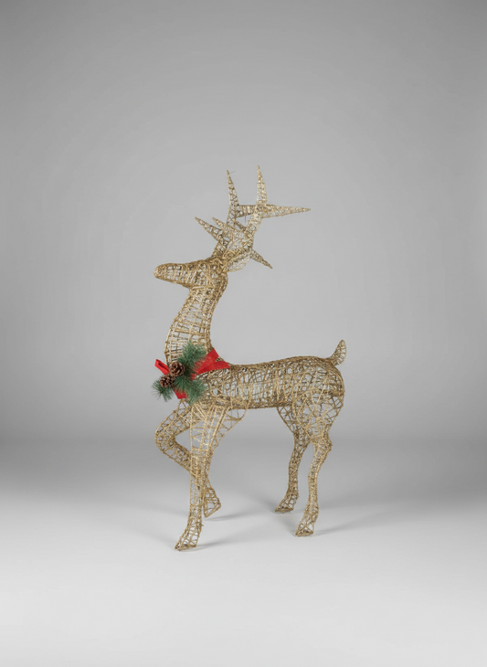 REINDEER FIGURINE METAL GOLD GLITTER MESH 1.2 M WARM LIGHT UKH-25-17-0825-56