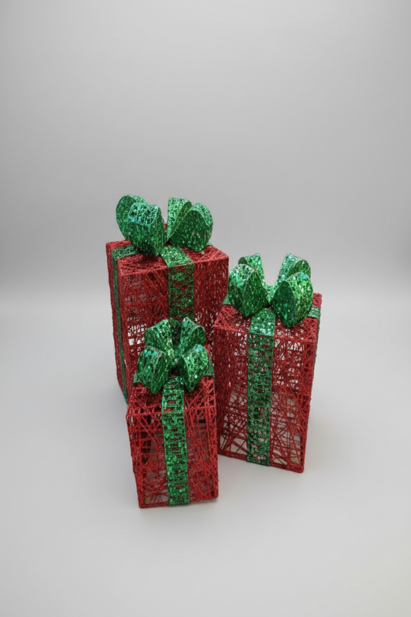 LIGHTING GIFT BOX SET OF 3 15CM 20CM 25CM RED UKH-25-2-0825-56