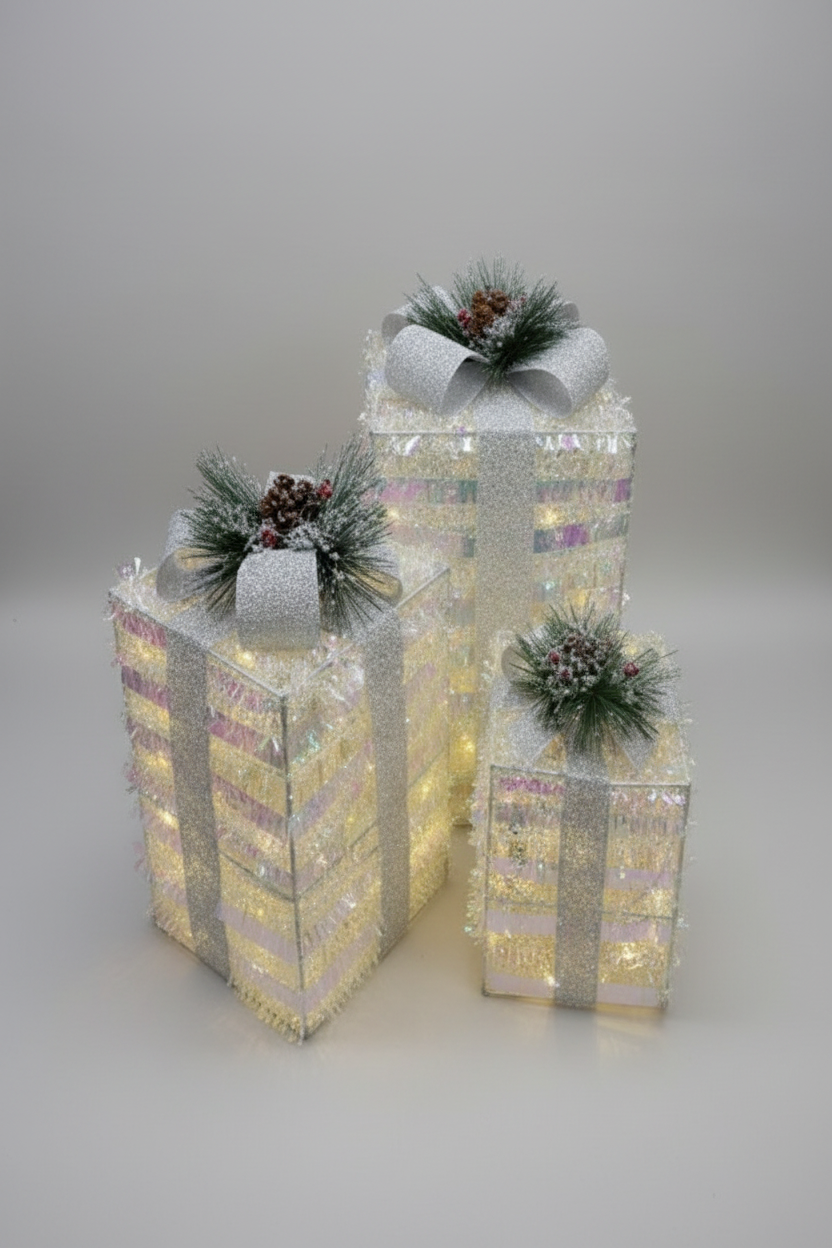 LIGHTING GIFT BOX SET OF 3 15CM 20CM 25CM SNOW UKH-25-3-0825-40