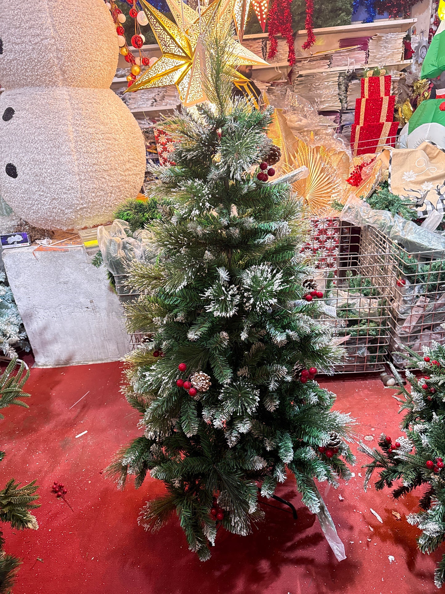 SNOW FROSTED BUSH WITH CHERRIES AND PINES 7 FEET 938t UKH-44-9