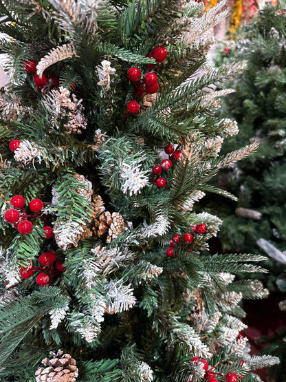 SNOW TIPPED CHRISTMAS TREE WITH PINES AND CHERRIES 150 CM 750 TIPS UKH-29-30-0825-84