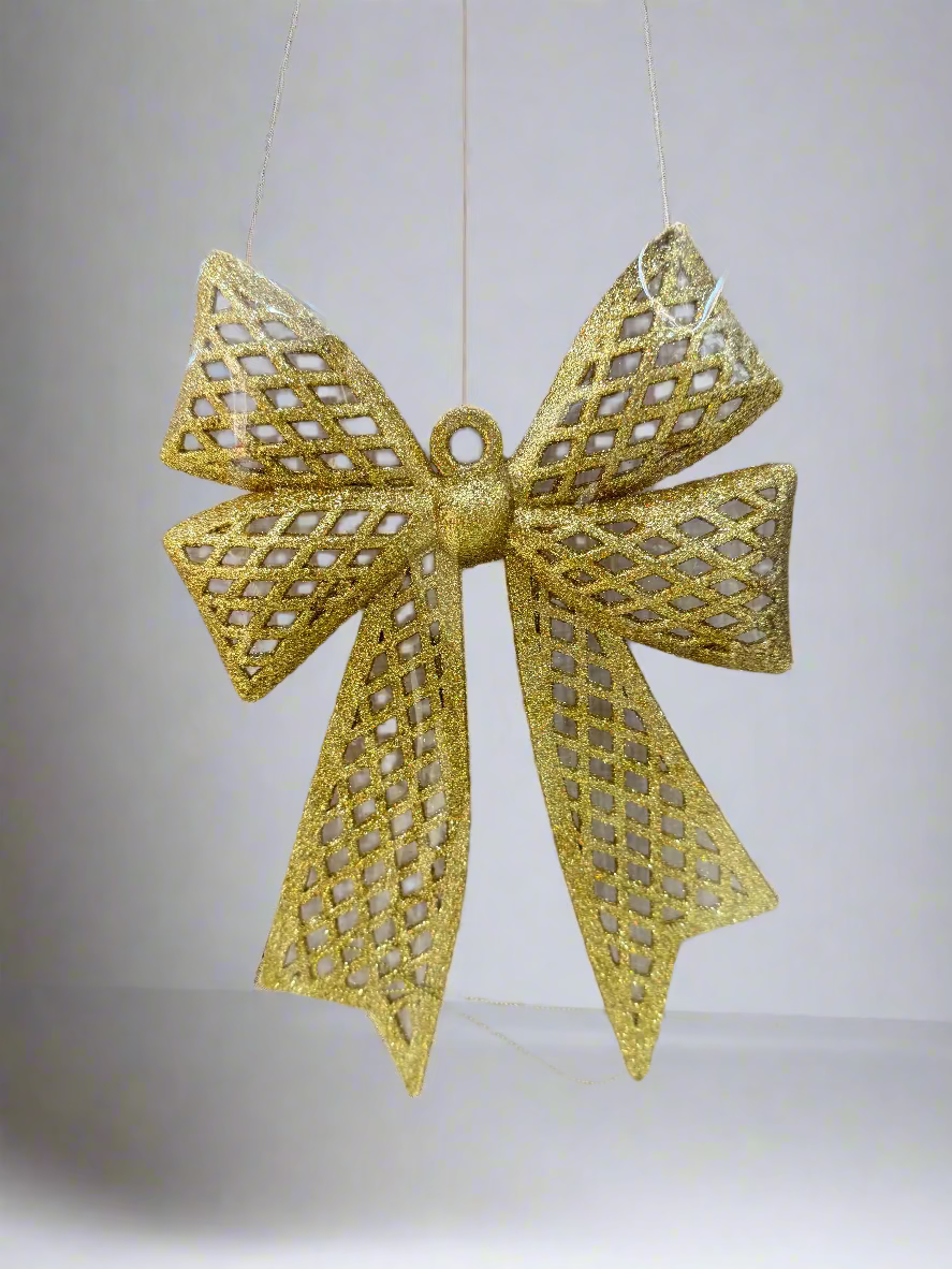 GLITTER BOW TREE DECOR GOLD RED UKH-3-3-0825-18