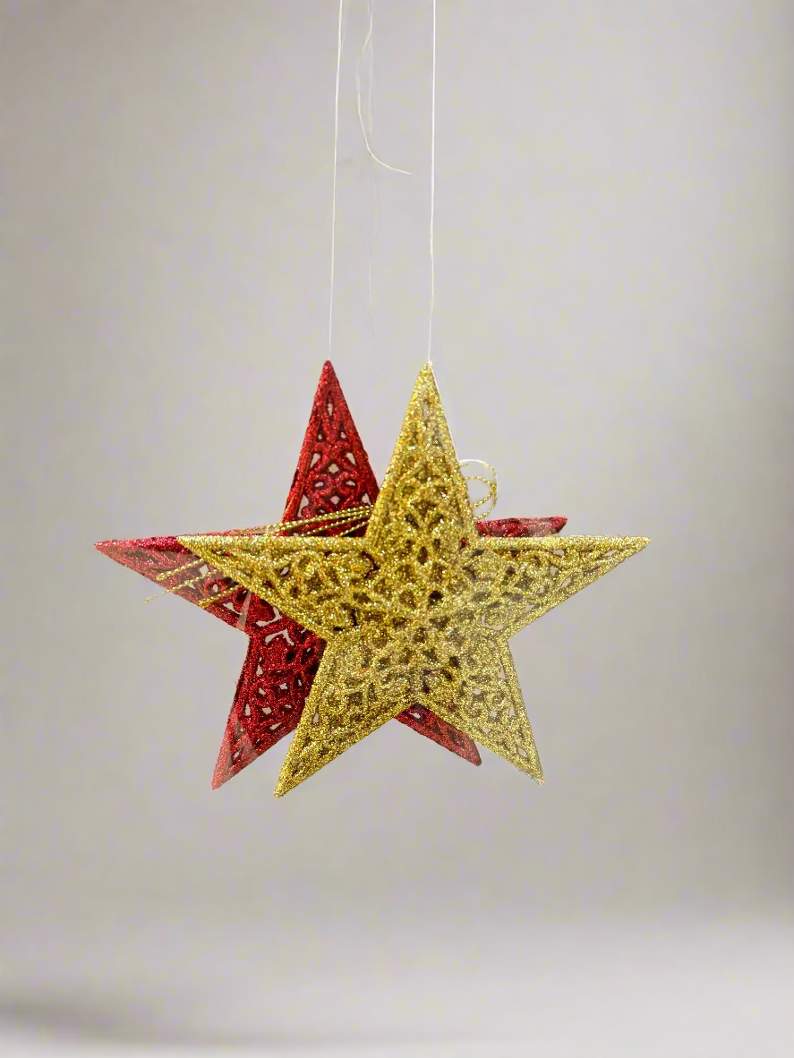 GLITTER STAR TREE DECOR SET OF 2 UKH-3-2-0825-50