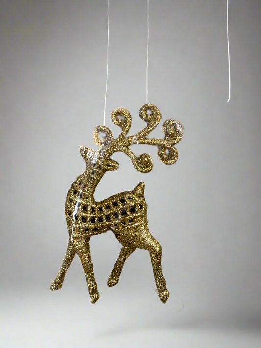 GLITTER REINDEER TREE DECOR GOLD RED UKH-3-9-0825-72