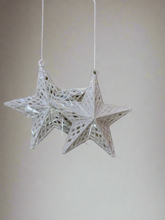 STAR SNOW GLITTER SET OF 2 TREE DECOR UKH-3-15-0825-53