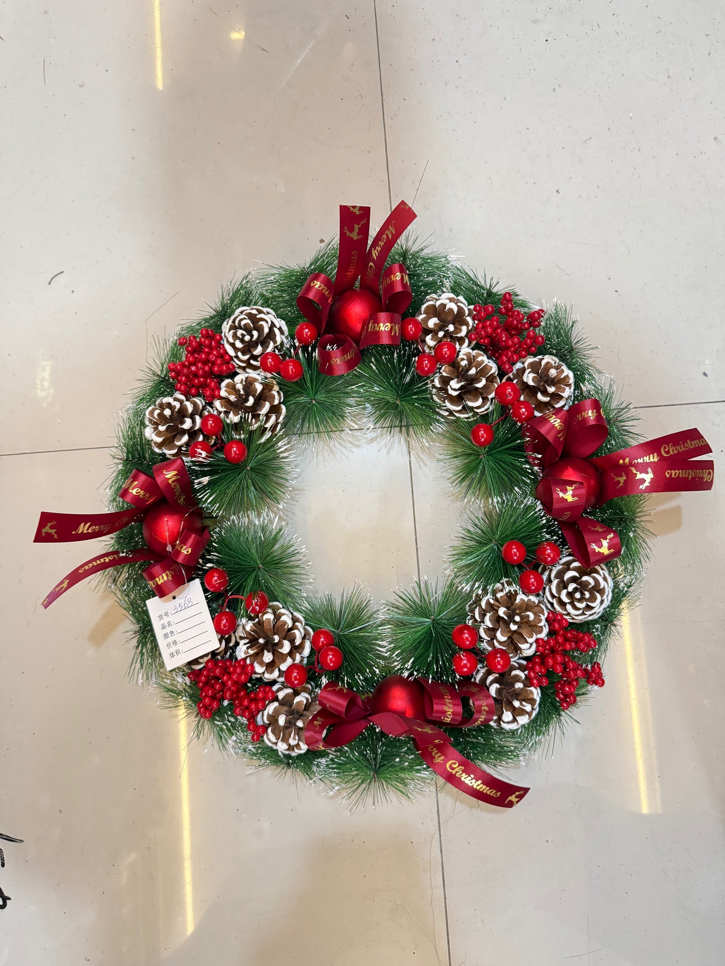 SNOW FLAKED CHRISTMAS WREATH 50 CM WITH DECORATIONS