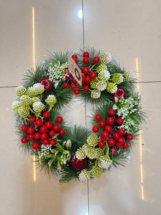 SNOW FLAKED CHRISAMAS WREATH 30 CM WITH DECORATIONS