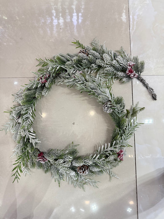 SNOW FLAKED GARLAND WITH CHERRIES AND PINE 190 CM UKH-5-19-0825-48