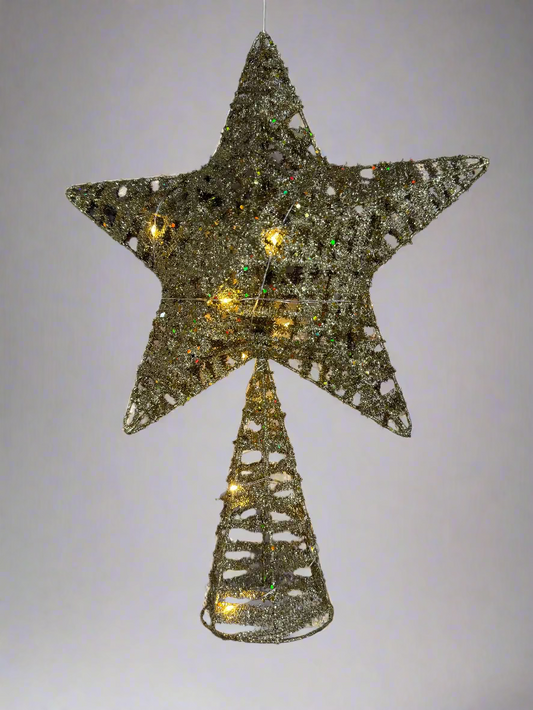 TREE TOPPER GOLD AND RED METAL 38 CM WITH LIGHT UKH-8-8-0825-65