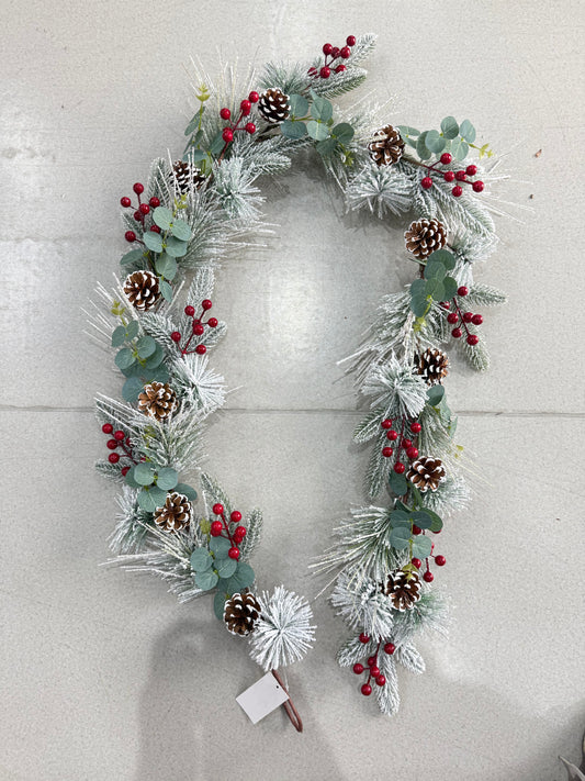 SNOW TIPPED GARLAND WITH LEAVES PINES AND CHERRIES 1.2 M UKH-21-29-0825-76
