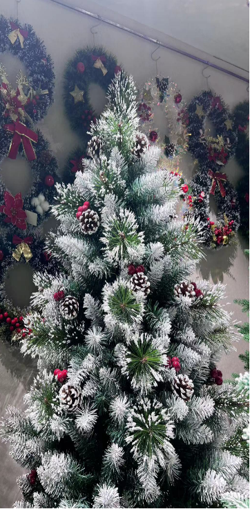 SNOW FROSTED BUSH WITH CHERRIES AND PINES 8 FEET 1148T UKH-44-10