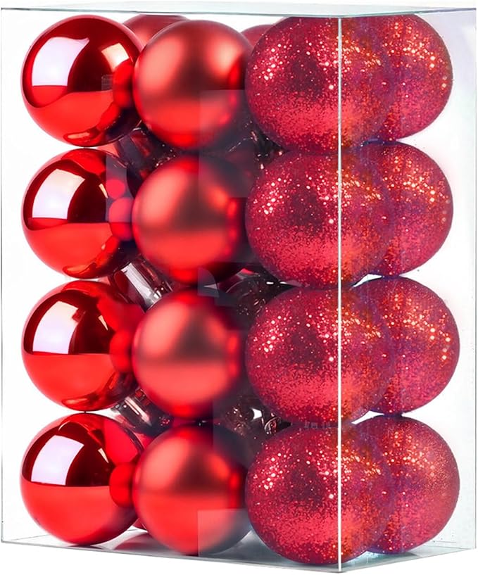 CHRISTMAS 8 CM 24 PCS BOX MATTE SHINY BAUBLES RED UKH-17-4-0825-6