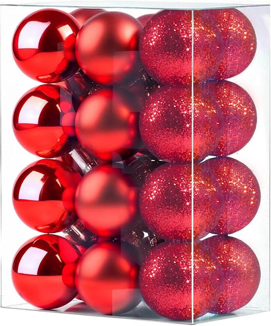 CHRISTMAS 8 CM 24 PCS BOX MATTE SHINY BAUBLES RED UKH-17-4-0825-6