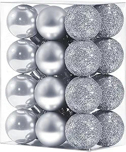 CHRISTMAS 8 CM 24 PCS BOX MATTE SHINY BAUBLES SILVER UKH-17-6-0825-4
