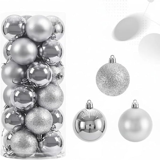 CHRISTMAS 6CM 36 PCS BOX MATTE SHINY GLITTER BAUBLES SILVER 2-22-UKH-0825-30