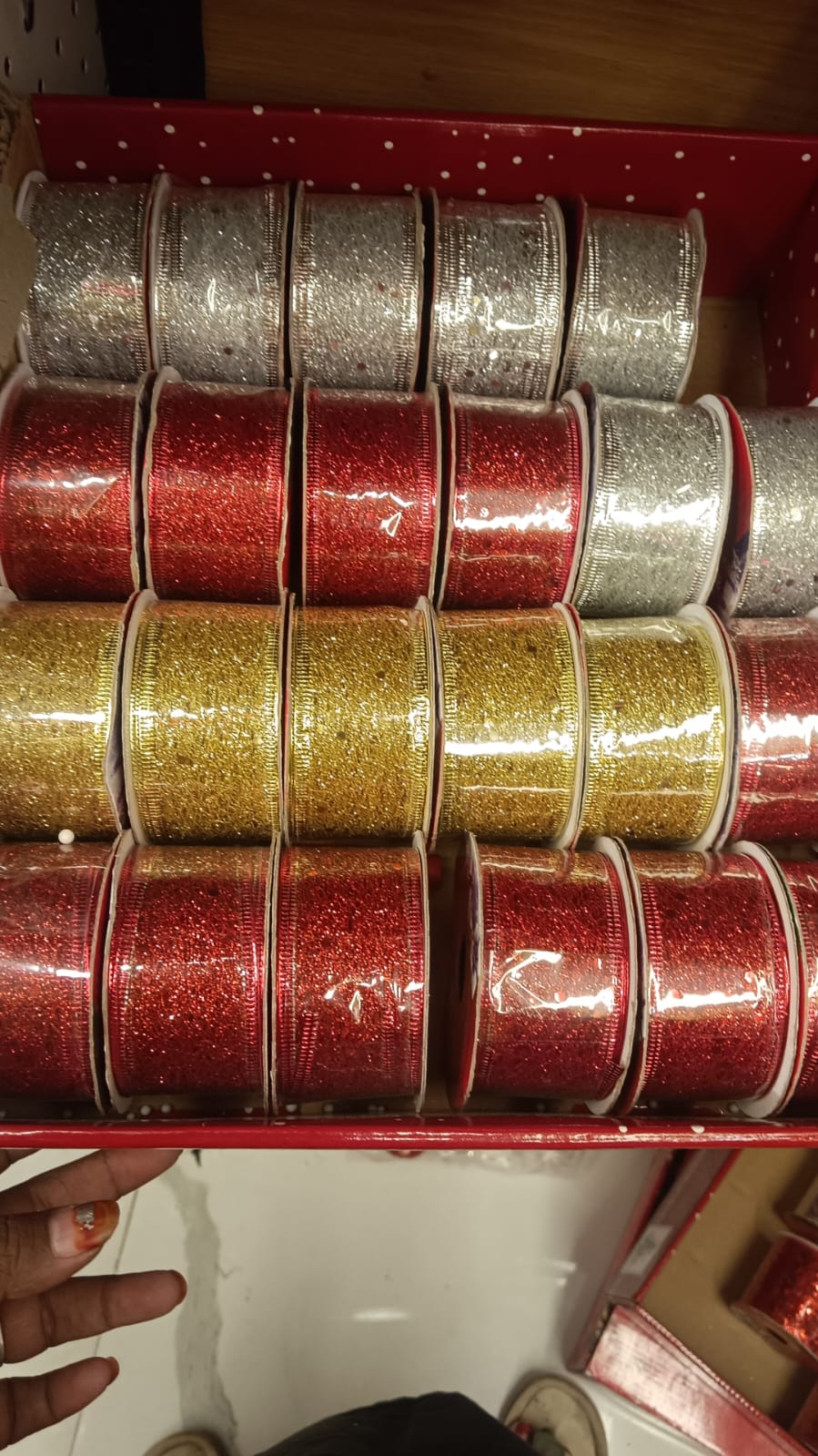 RIBBON 3.8CM X2.7M RED GOLD SILVER UKH-36-1-0825-85