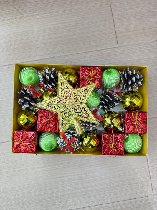 ASSORTED TREE DECORATION BOX GOLD AND RED MIX UKH-23-6-0825-36