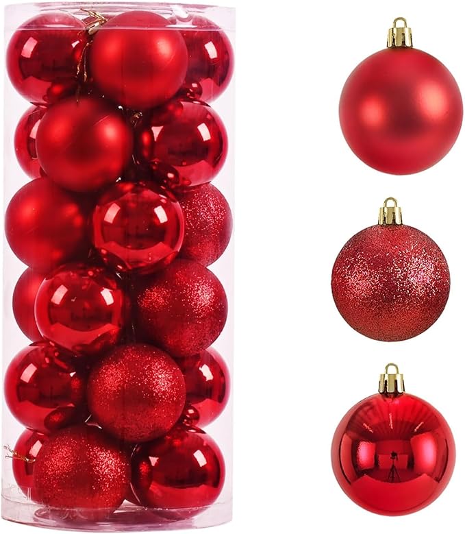 CHRISTMAS 8CM 20 PCS BOX MATTE SHINY GLITTER BAUBLES RED 2-16-UKH-0825-58